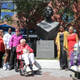 Players and dignitaries pose for a photo with the statue during the unveiling ceremony of the Althea Gibson sculpture on day one of the 2019 US Open at the USTA Billie Jean King National Tennis Center on August 26, 2019, in the Flushing neighborhood of the Queens borough of New York City.